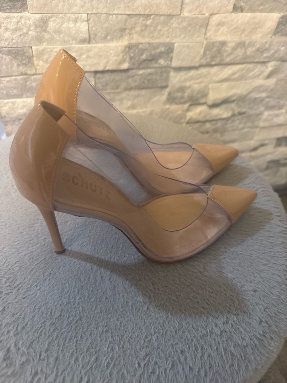 SCHUTZ Nude Patent Pointed-Toe Pumps with Clear Panels - Picture 5 of 5